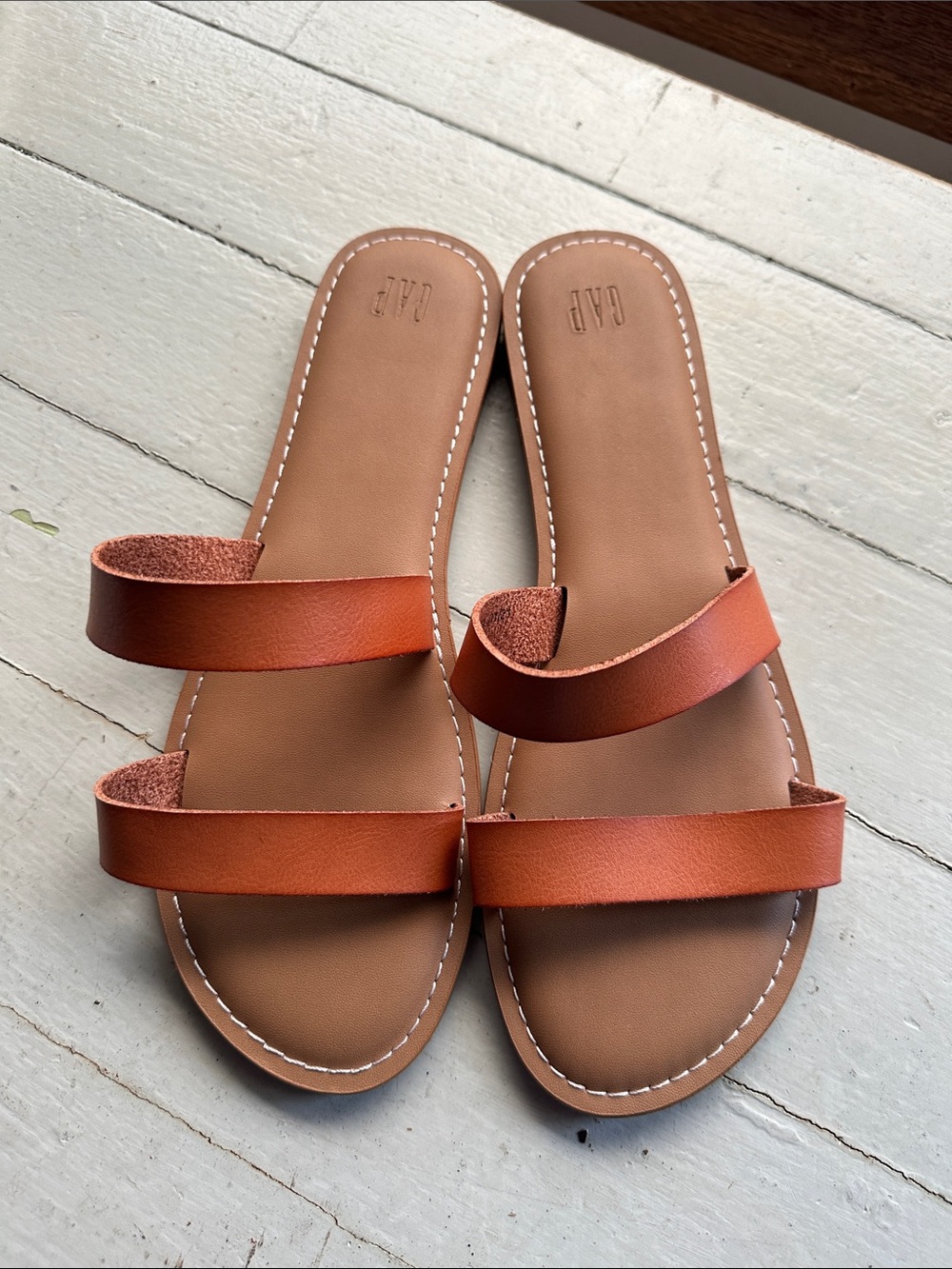 GAP Women's Cognac Double-Strap Slide Sandals